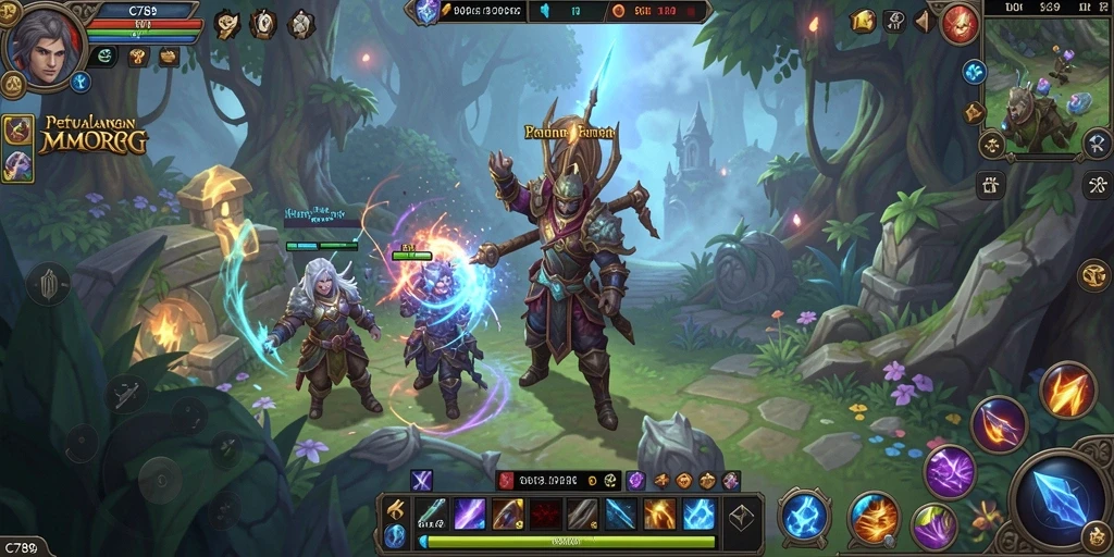 Tampilan gameplay C789 dengan pertempuran seru dalam dunia MMORPG.