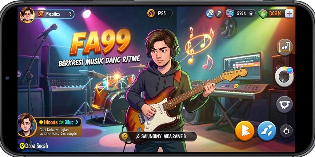 Screenshot gameplay FA99 yang menunjukkan pengguna menciptakan lagu.