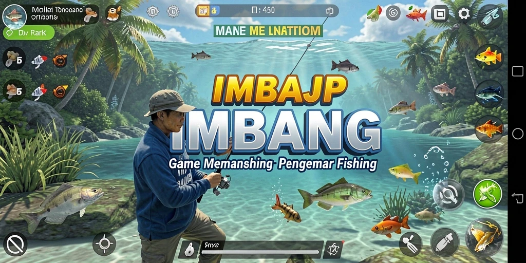 Screenshot gameplay IMBAJP menampilkan pengalaman memancing yang mendebarkan.