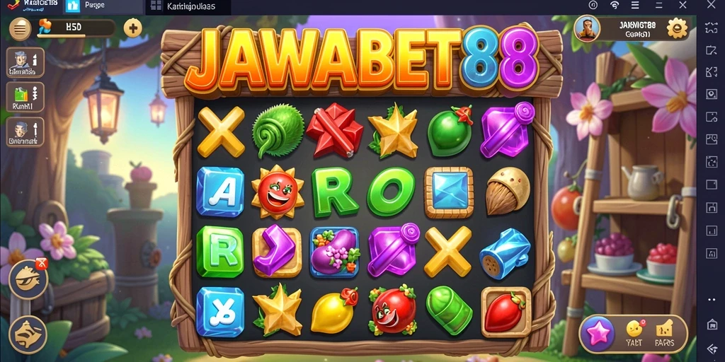 Tampilan gameplay JAWABET88 dengan permata berwarna-warni yang seru.