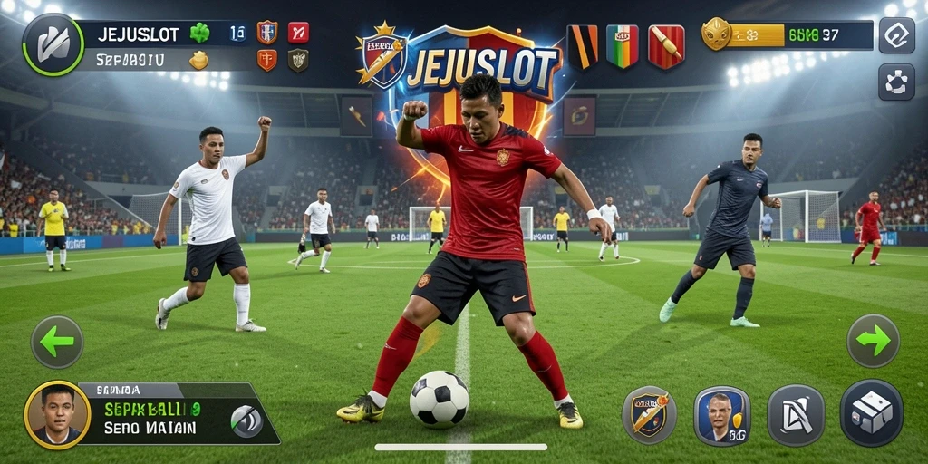 Screenshot bermain <strong>JEJUSLOT</strong> dengan aksi seru di lapangan sepak bola.