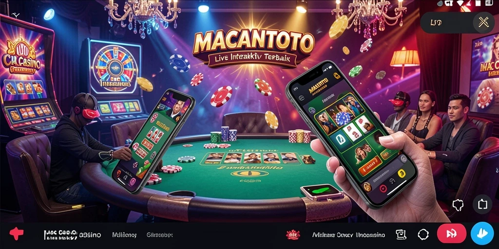 Screenshot gameplay MACANTOTO yang menunjukkan dealer langsung dan suasana kasino yang hidup.