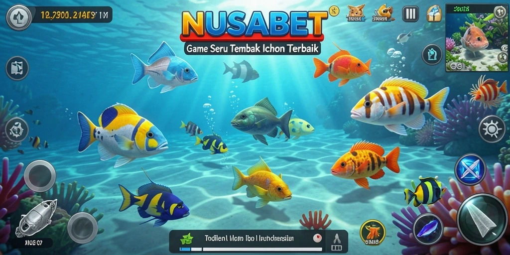 Tampilan gameplay NUSABET dengan aksi tembak ikan yang seru.