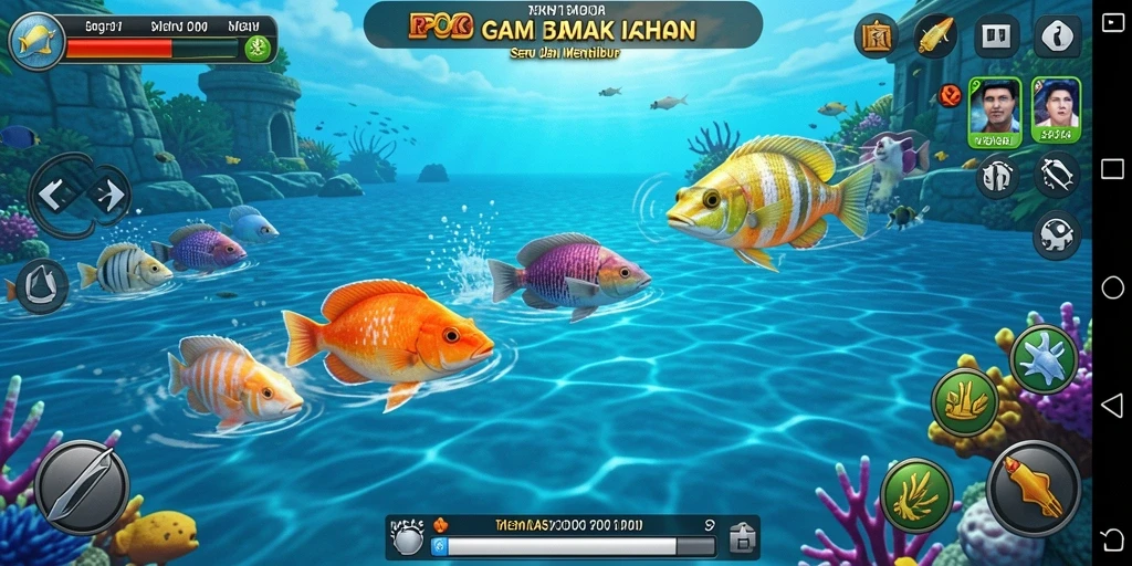 Tampilan gameplay RPOK dengan aksi menangkap ikan yang seru.