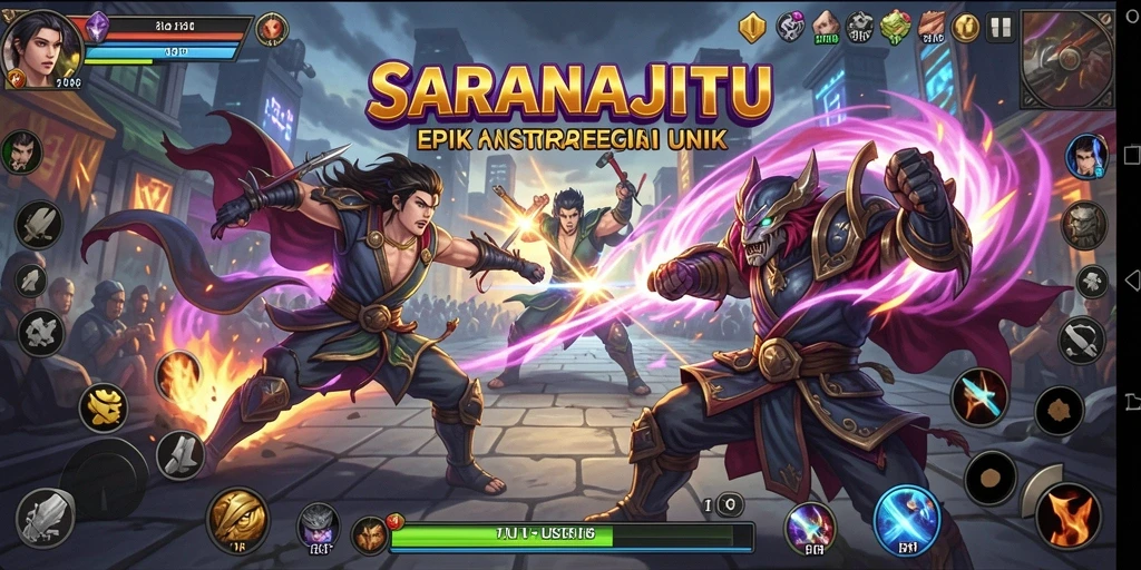 Tangkapan layar menampilkan gameplay pertarungan yang intens di SARANAJITU.