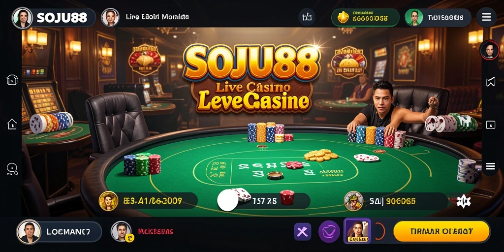 Screenshot SOJU88 menampilkan gameplay Live Casino yang mendebarkan.
