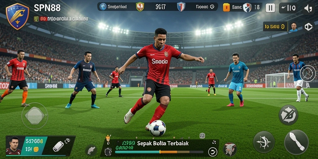 Gameplay SPN88 dengan aksi sepak bola yang mendebarkan.